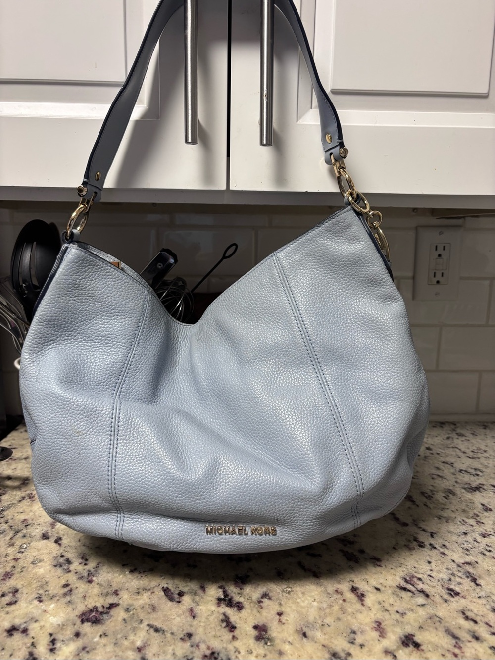 Michael Kors Brooke Large Pebbled Leather Hobo Bag with gold MK charm